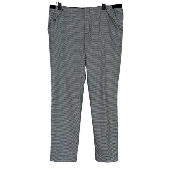 Zara Gingham Straight Leg Crop Slim Pant Ankle Fold Detail Pocket M Black White - Picture 11 of 16